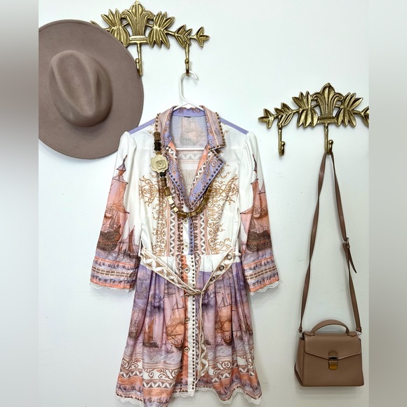 🆕🌸Mediterranean boho chic studed print dressS/M - Picture 2 of 10